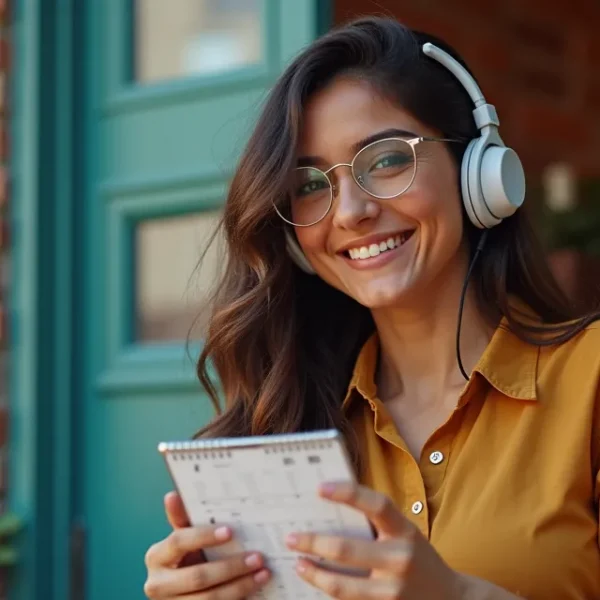 Plantilla Contenido 4 persona sonriendo mientras usa su portátil, con un calendario editorial bien organizado en la pantalla. Sobre la imagen, un texto que dice: