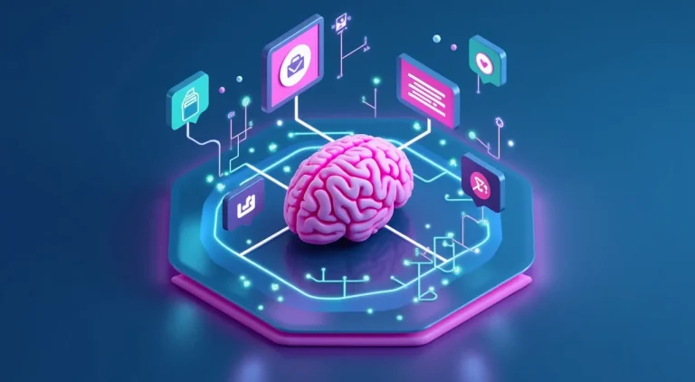 Ilustración de SeoToptal: Conectando la inteligencia humana y la IA para optimizar el contenido y dominar las búsquedas.