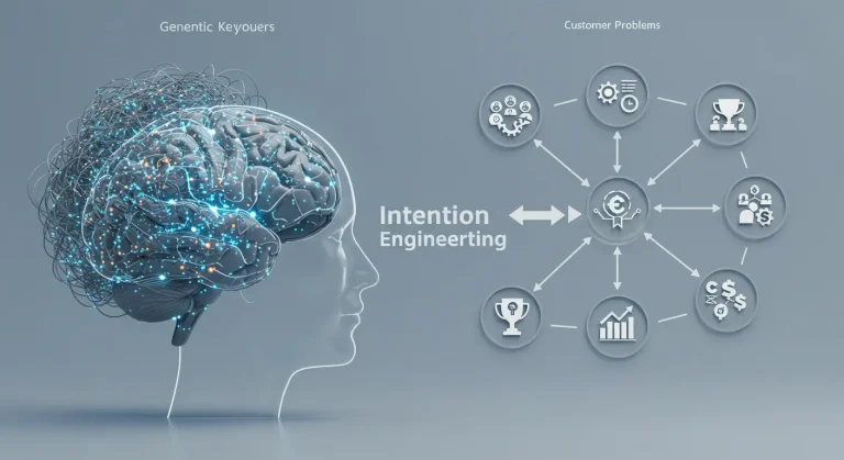 SeoToptal: Presencia Digital 360° | Tu Sistema de Autoridad y Crecimiento - Español 9 Diagrama de la metodología de Ingeniería de la Intención de SeoToptal, mostrando cómo se transforma una investigación de keywords caótica en un mapa estratégico de soluciones para el cliente.