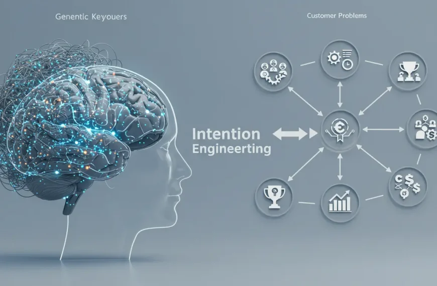 Diagrama de la metodología de Ingeniería de la Intención de SeoToptal, mostrando cómo se transforma una investigación de keywords caótica en un mapa estratégico de soluciones para el cliente.