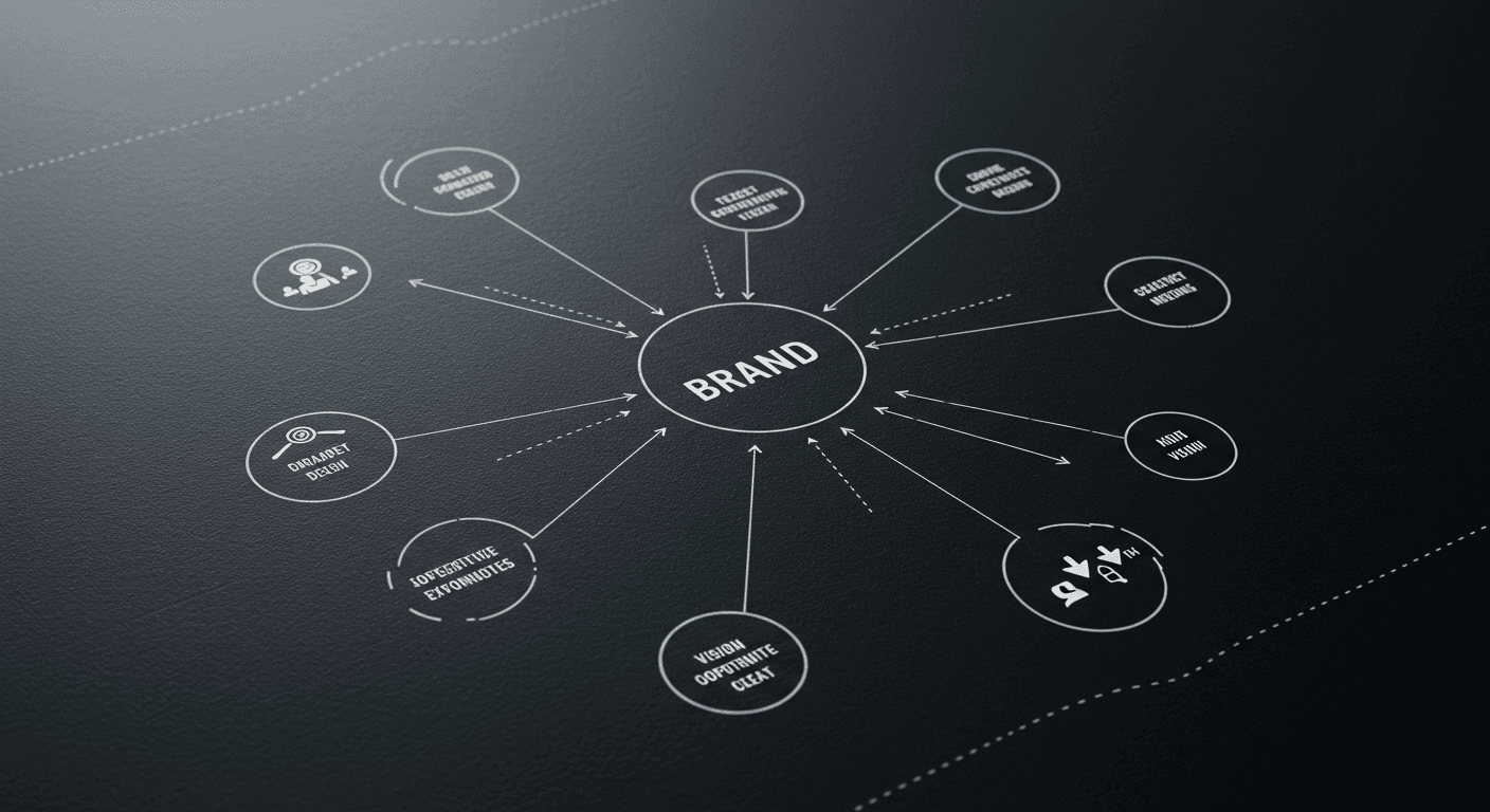 Ilustración del posicionamiento de marca de SeoToptal, mostrando una marca única y luminosa que se destaca de la competencia genérica e influye en todo su ecosistema digital.