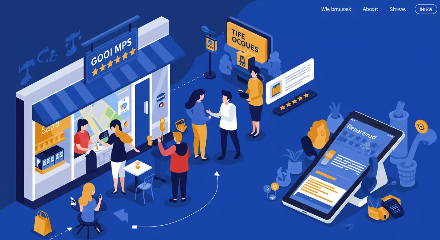 El resultado: un negocio local próspero y dominante Negocio local próspero cola clientes Google Maps 5 estrellas teléfono sonando tablet reservas llenas crecimiento comercial