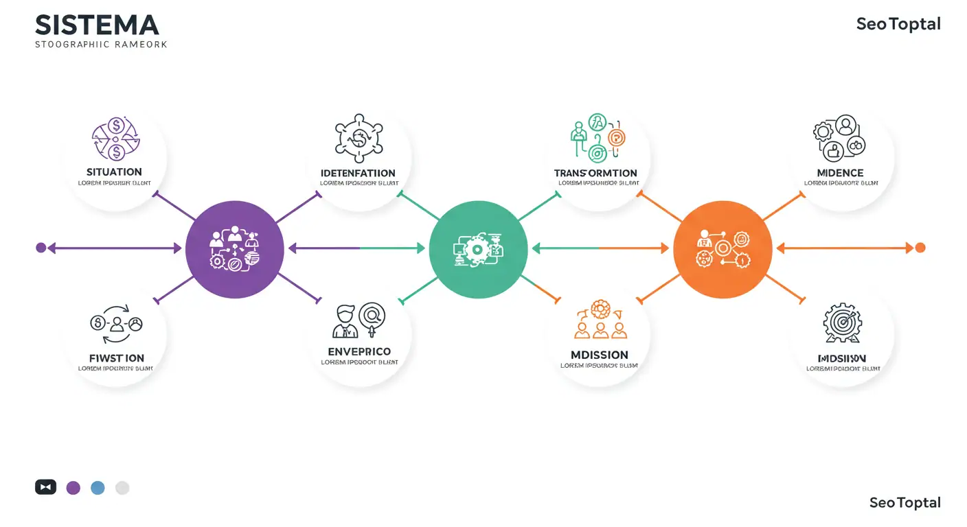 Los 7 elementos del Framework S.I.S.T.E.M.A para crear historias que venden Infografía del Framework S.I.S.T.E.M.A para storytelling de marcas SeoToptal