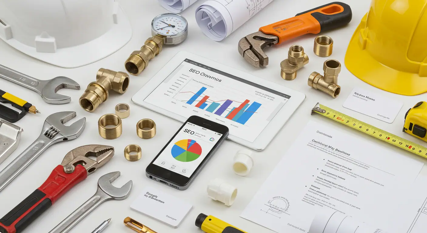 SEO Fontanería Madrid vs Barcelona: Guía Normativa 2025 2 Herramientas profesionales de fontanería combinadas con estrategias de marketing digital y SEO