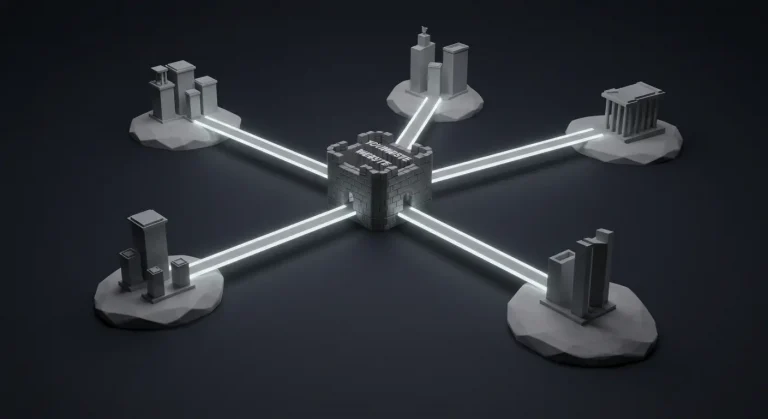 Ilustración de la estrategia de link building ético de SeoToptal, mostrando cómo se construyen puentes de autoridad desde un sitio web central hacia otras entidades de confianza en la industria.